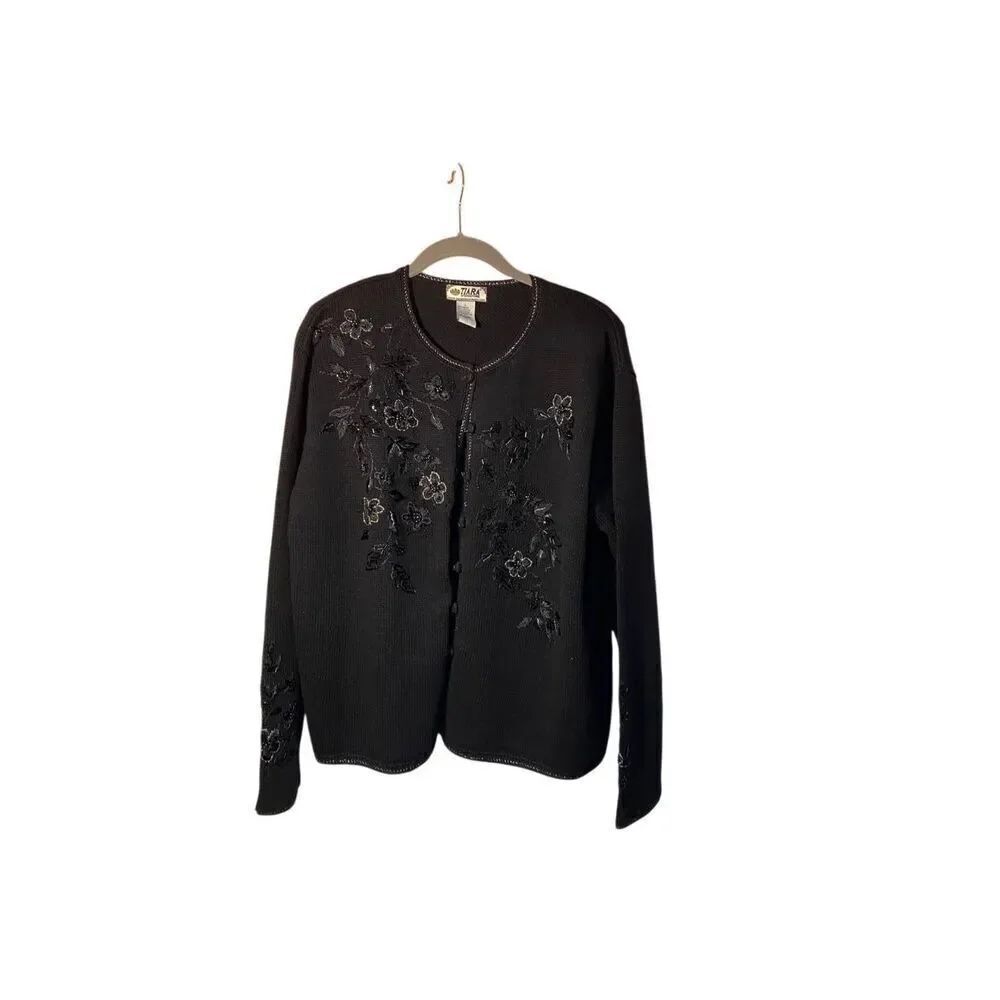 Tiara international vintage, women’s black, embellished, beaded cardigan, sweate